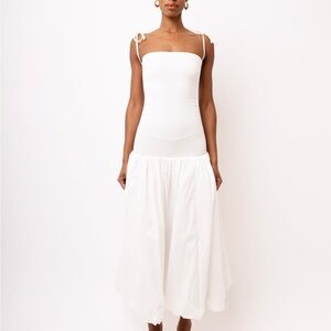 White Tiered A-Line Midi Dress